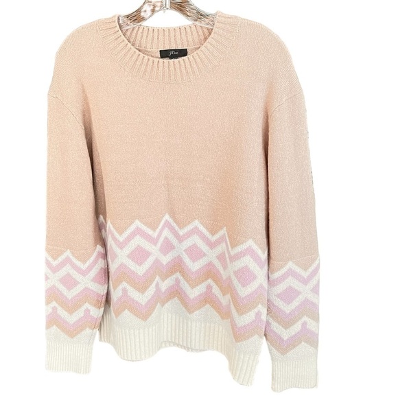 J. CREW Geometric Fair Isle Crewneck Sweater Heather Khaki Ivory Women's Size S - Picture 3 of 16